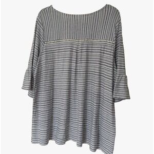 J Jill Womens Top Size 2X Flounced Sleeve Embellished Pleated Back Blue White